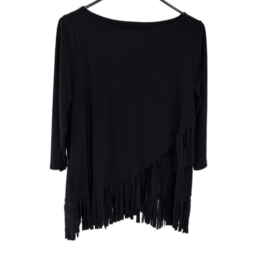 I C by Connie K Black top with thick Fringe SZ S   120